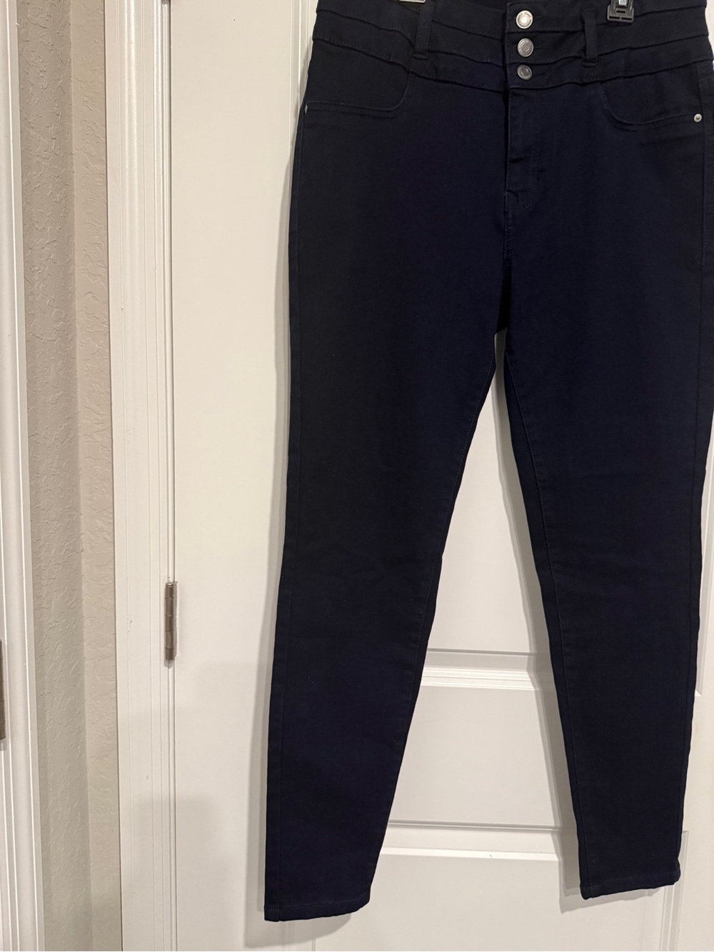 Slim High-Waist Deep Navy Blue Skinny Pants for Women